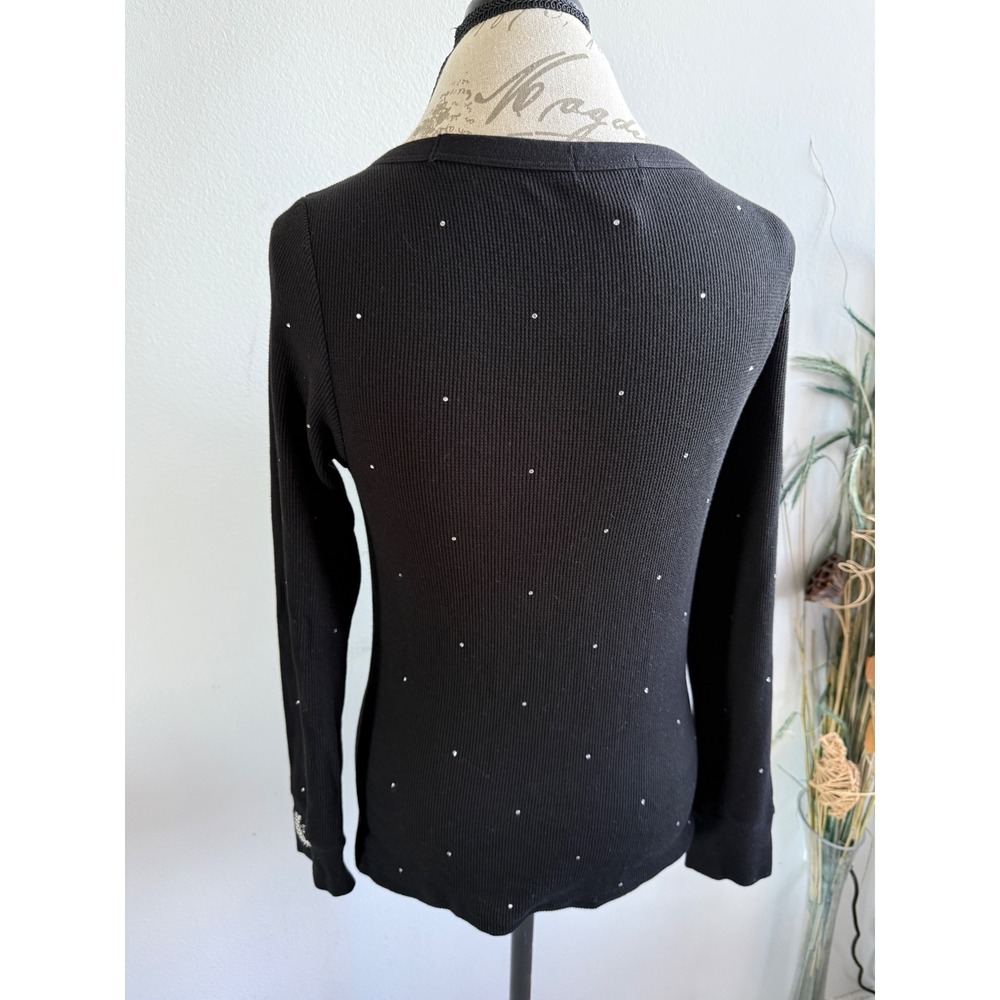 PINK Victoria's Secret Black Ribbed Rhinestone‎ Scoop Neck Thermal Top Large